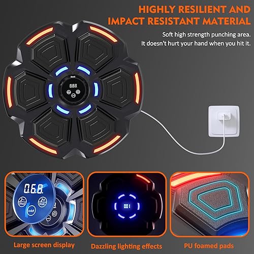 Miniatura 5 de Punzonadora de boxeo musical para adultos, 9 modos y 9 velocidades, máquina de perforación de música Bluetooth con guantes, equipo de entrenamiento