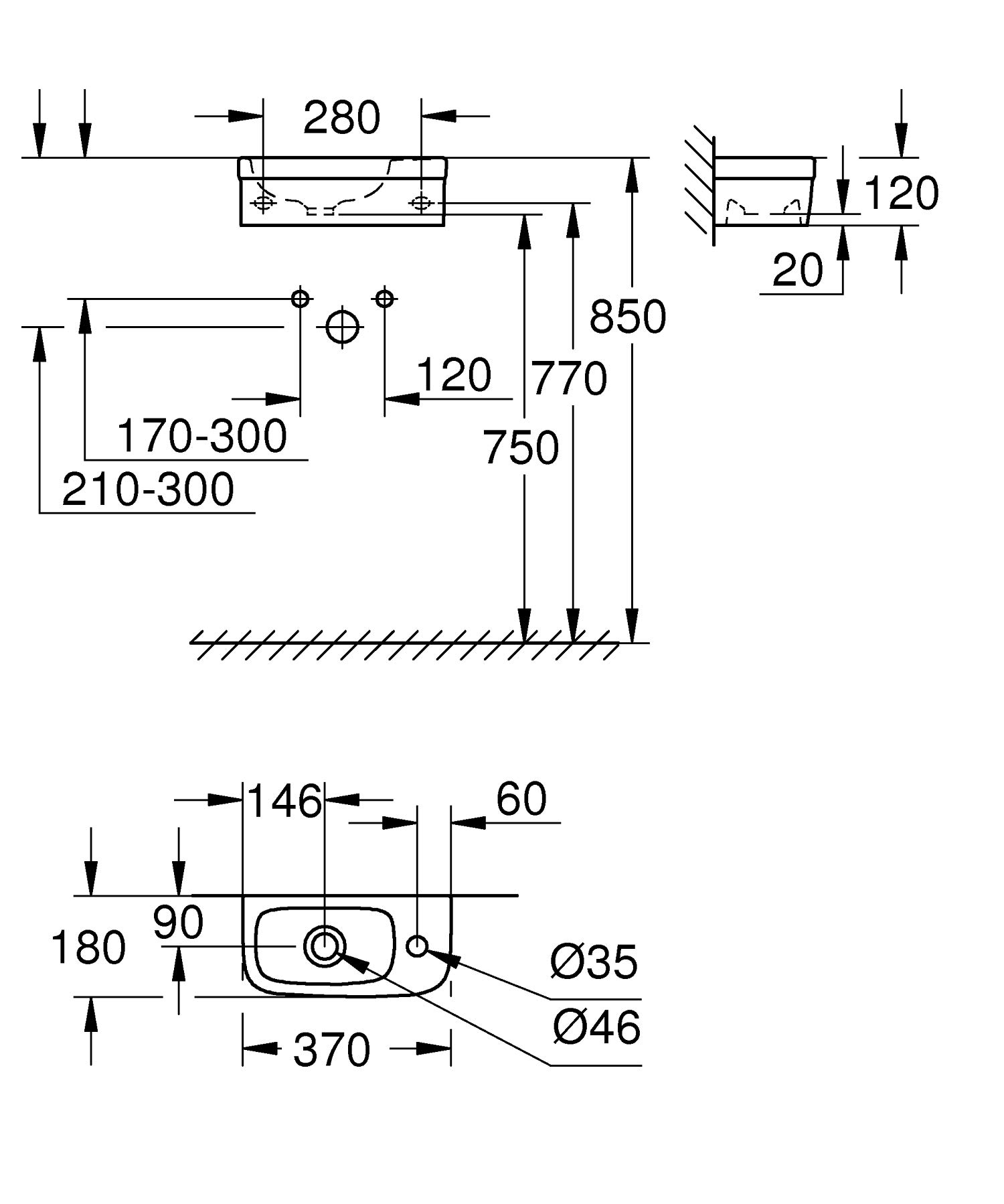 GROHE lave-mains suspendu et autoportant Euro ceramic, 37x18 cm, installation rapide, porcelaine vitrifiée, finition blanc alpin, 39327000 (Import Allemagne)