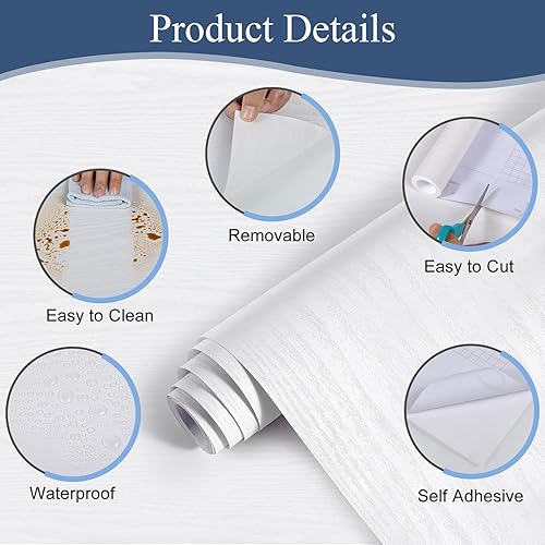 Miniatura 2 de Abyssaly Papel de contacto de madera blanca de 17.7 x 118 pulgadas, película autoadhesiva decorativa para muebles, madera real, táctil, fácil de
