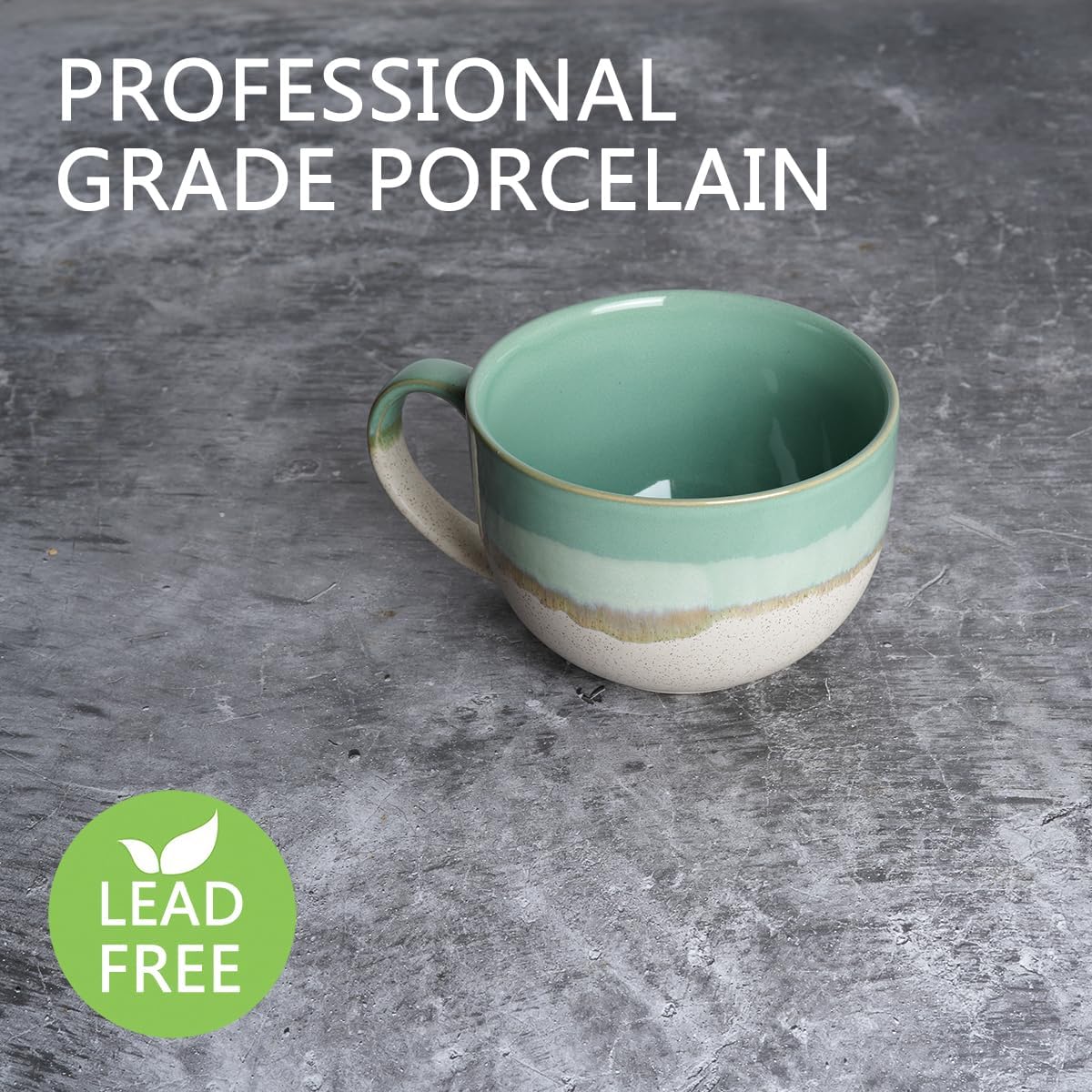 Bosmarlin Ceramic Jumbo Coffee Mug Set of 2, 23 Oz, Large Mug Soup Bowls with Handles, Dishwasher and Microwave Safe (Mint Green) - Image 3