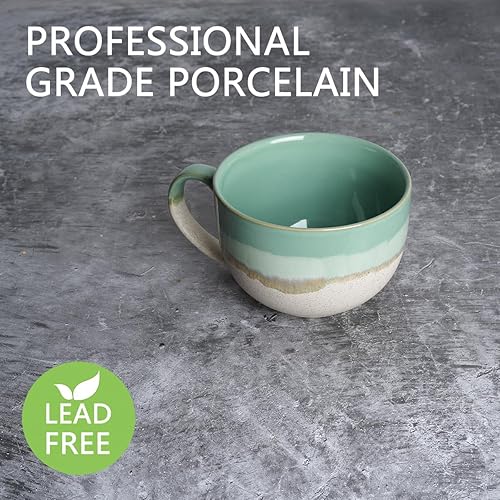 Miniatura 3 de Bosmarlin Juego de 2 tazas de café jumbo de cerámica, 23 onzas, tazones de sopa grandes con asas, aptos para lavavajillas y microondas (verde menta)