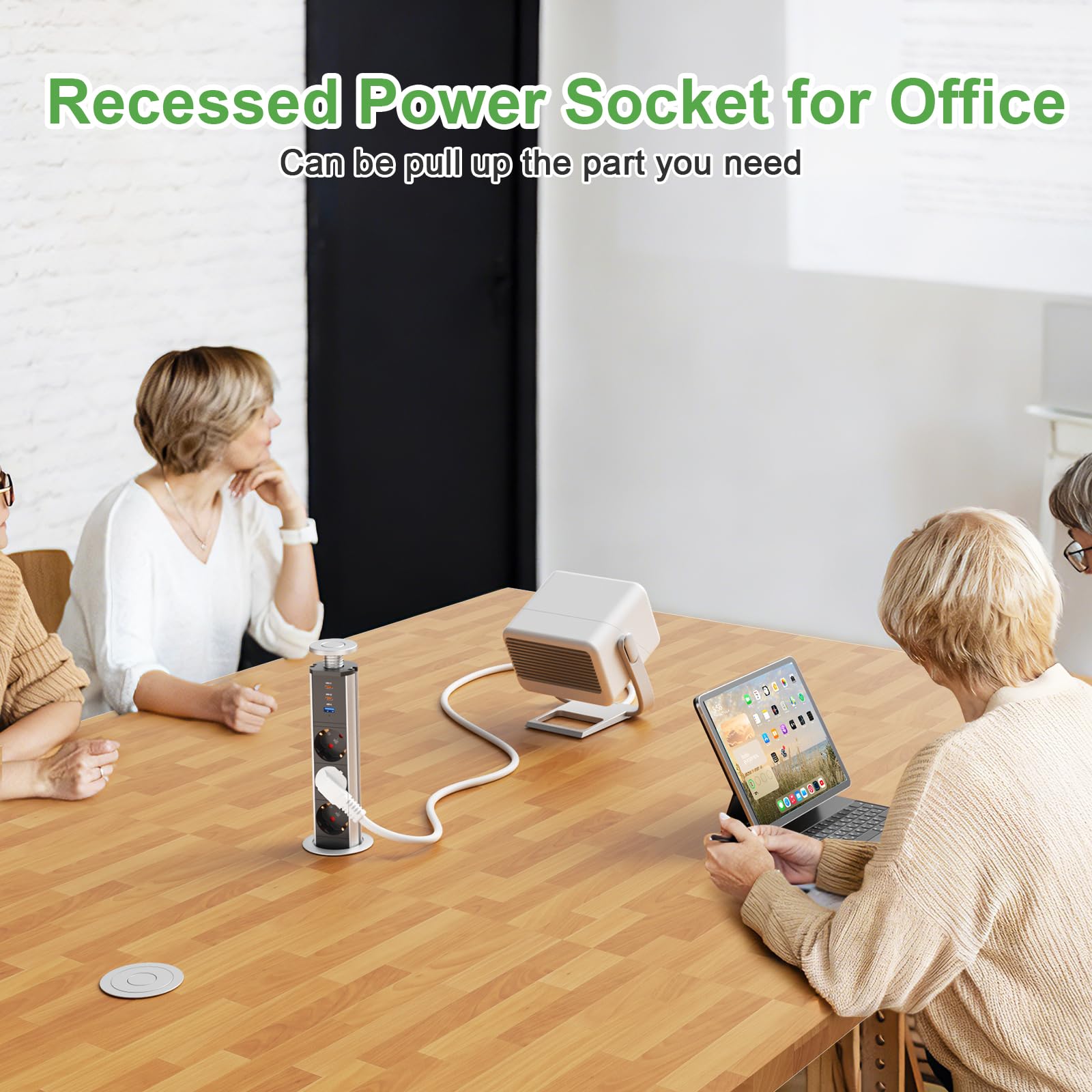 Presa Scomparsa 3 Prese 2 USB e USB C, Multipresa Elettrica Scomparsa Presa per Piano di Lavoro Incassato per Cucina, Ufficio, Cavo 1,8m, Diametro 60mm