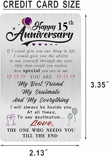 Miniatura 8 de Alotozo Tarjeta de regalo de 15 aniversario, feliz aniversario de boda de 15 años, tarjeta grabada para ella, hombres, él, esposa, esposo