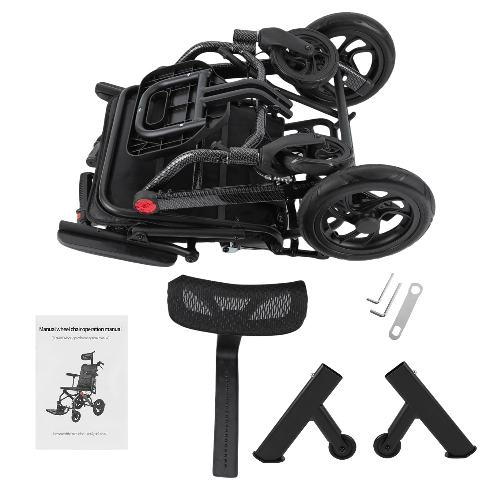 Silla de ruedas reclinable para adultos, respaldo 90°-175°, ligero, plegable, 130 kg, con reposacabezas y cinturón de seguridad, silla de ruedas plegable para grupos con movilidad reducida