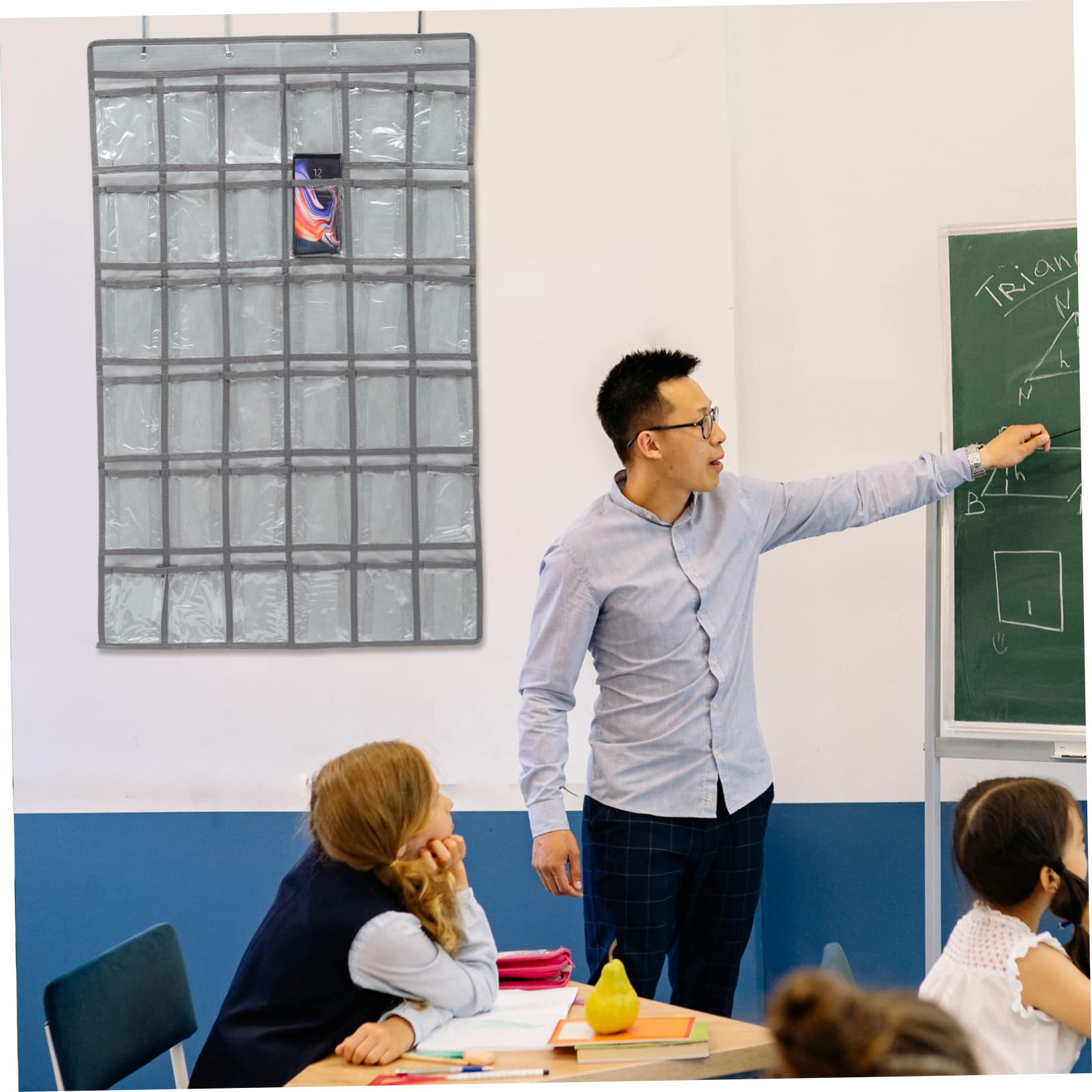 SEWACC Hanging Pocket Organizer for Phones and School Supplies Wall Storage Bag for Classroom Easy to Assemble with Pockets for Phones and Sundries Gray