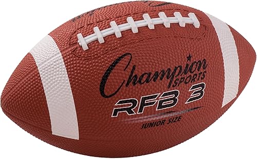 Champion Sports Rubber Football Durable All-Weather Football with Enhanced Grip - Backyard Play & Training Pee Wee to Official Sizes