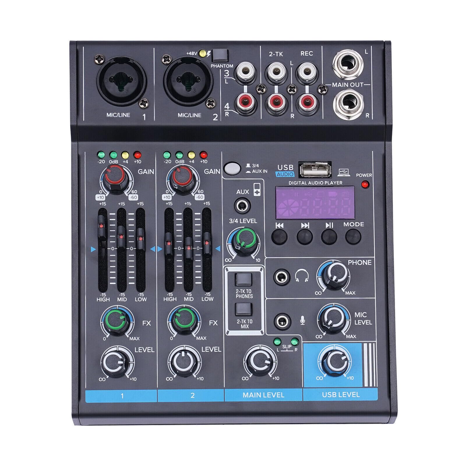 Mixer audio a 4 canali, mixer Bluetooth USB Live Studio Audio Mixer Console DJ Soundboard, mixer audio professionale per registrazioni, streaming live
