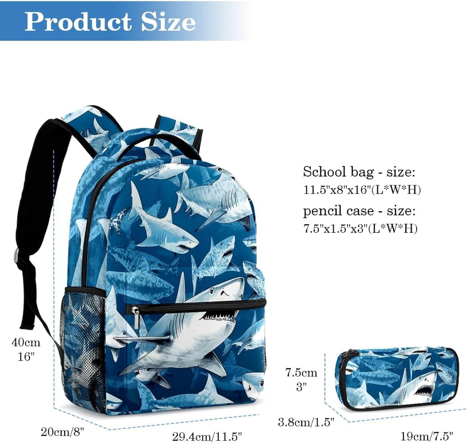 Kids Backpack With Insulated Lunch Box & Pencil Case - 16 Inch School Bookbag, Lightweight, Shark Design, For Boys & Girls - View #14