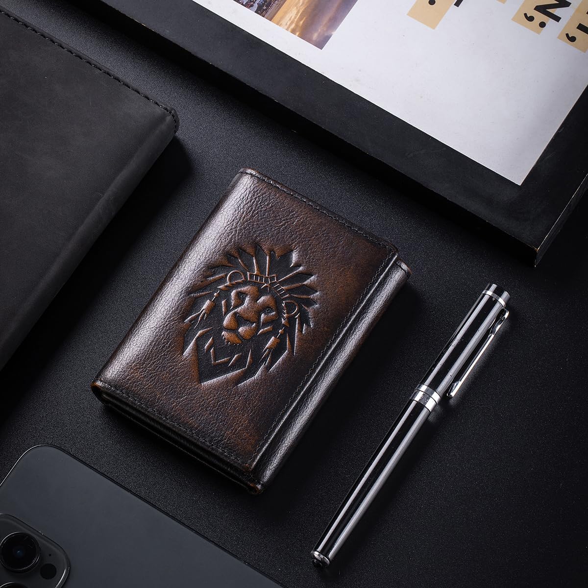 Trifold Wallets for Men RFID Blocking Full Grain Leather Short Mens Wallet with Snap Closure, 8 Card Slots, Clear ID Window, Vintage