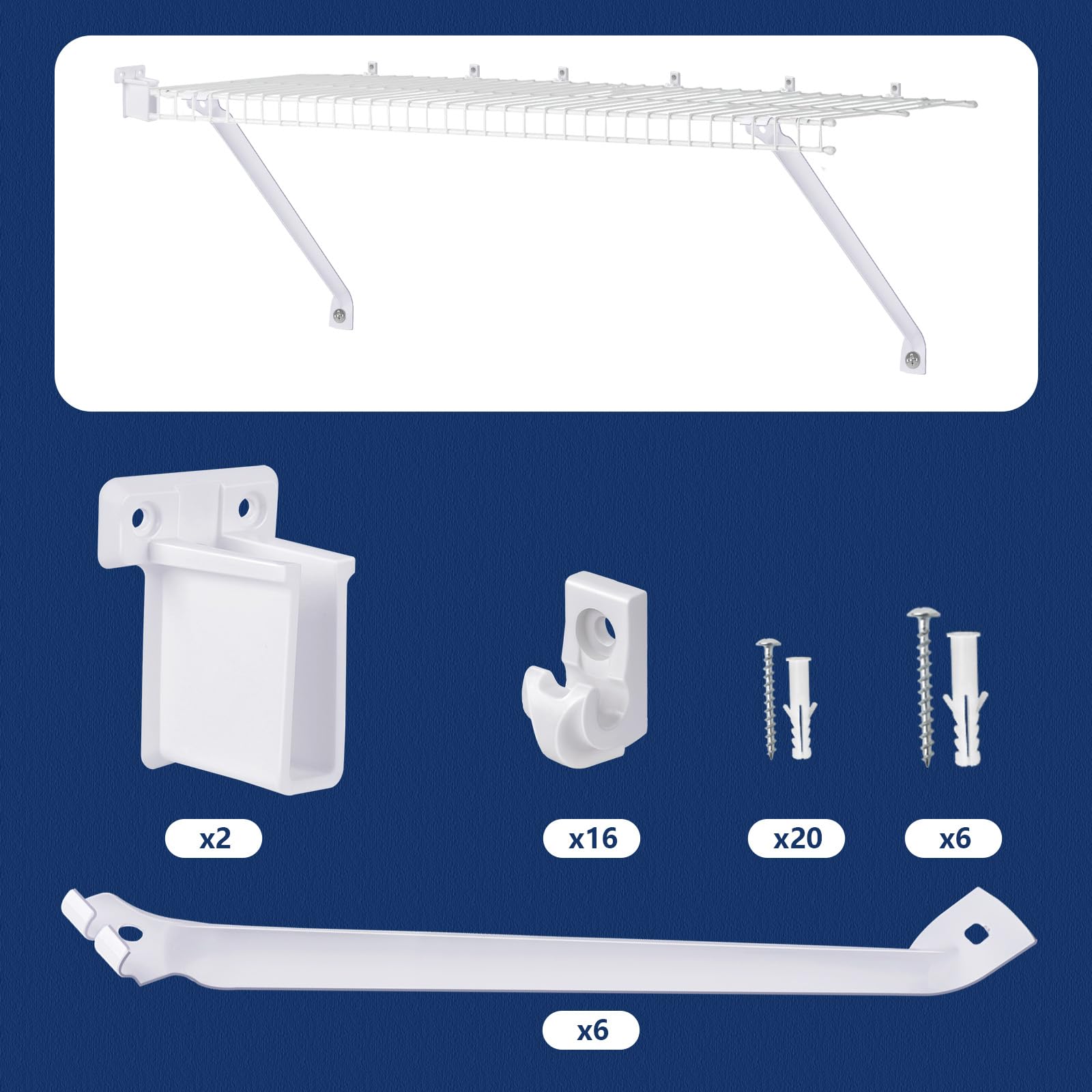 Set di staffe per mensole da 30,5 cm, include 6 clip per mensole in filo metallico e 2 staffe terminali, adatte per l'installazione di armadi e staffe a parete (2)