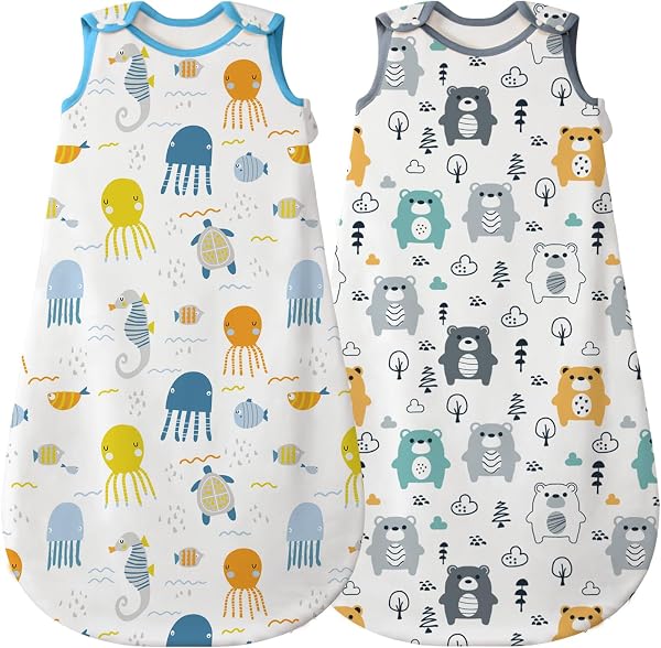 Mosebears Soft Cotton Baby Sleeping Bag for Babies 12-18 Months 0.5 Tog with Double Slider Zipper for Easy Changing of Nappies Cute Prints - 1