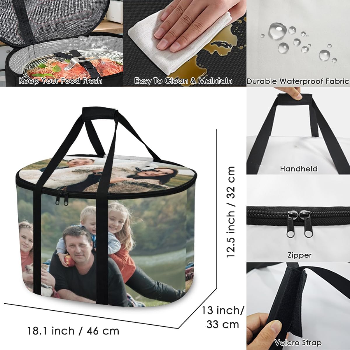 Custom Slow Cooker Travel Tote Bag, Personalized Insulated Carrier Case, Internal Buckle Holds 4 5 6 7 8 Quart Crock Pots in Place, Portable Pot Bags Reinforced Handles for Outdoor Camp Picnic