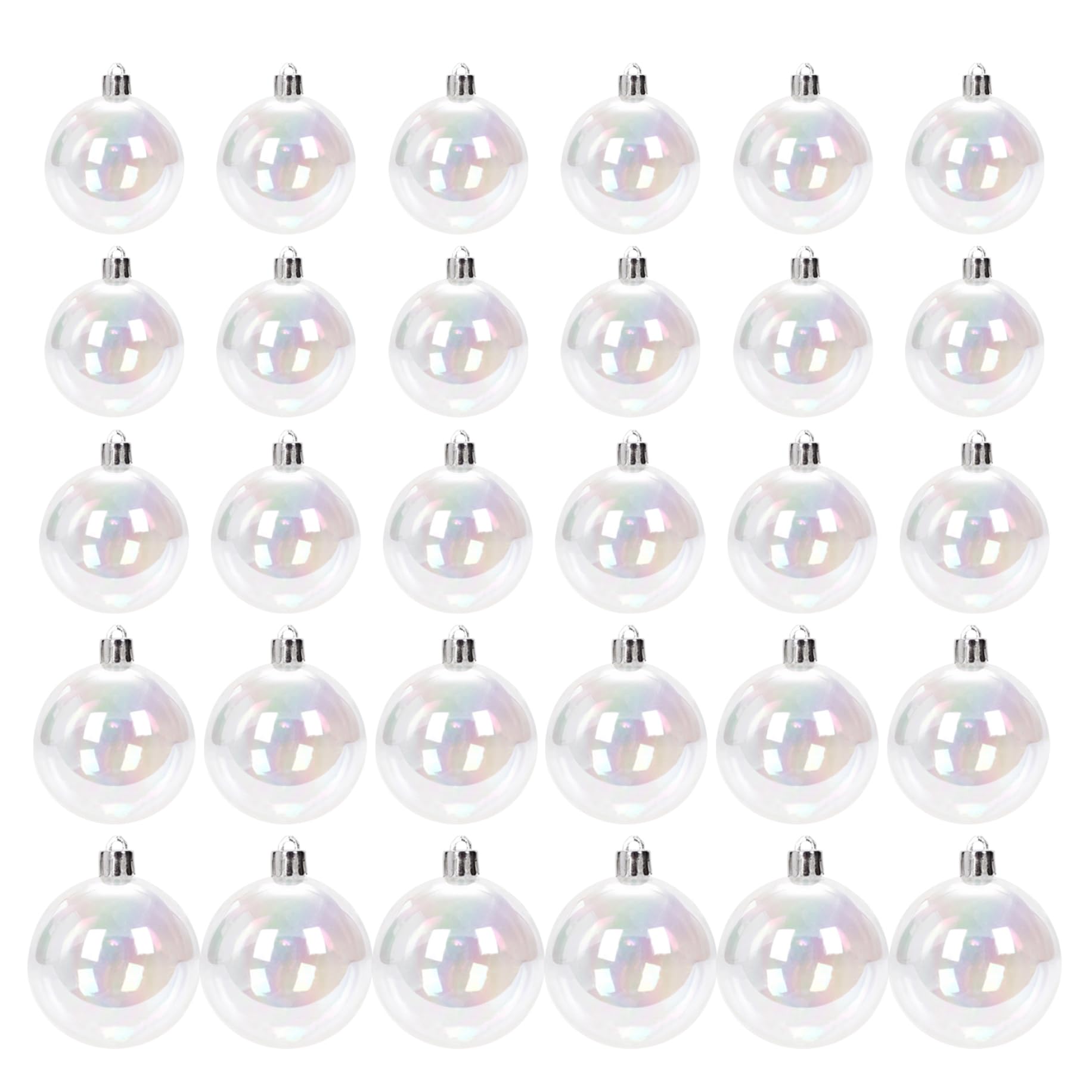 Mini Boules de Noël irisées Lot de 30 Mini Boules Noël irisées Transparentes 4 Tailles différentes à Suspendre et à remplir pour Sapin Blanc