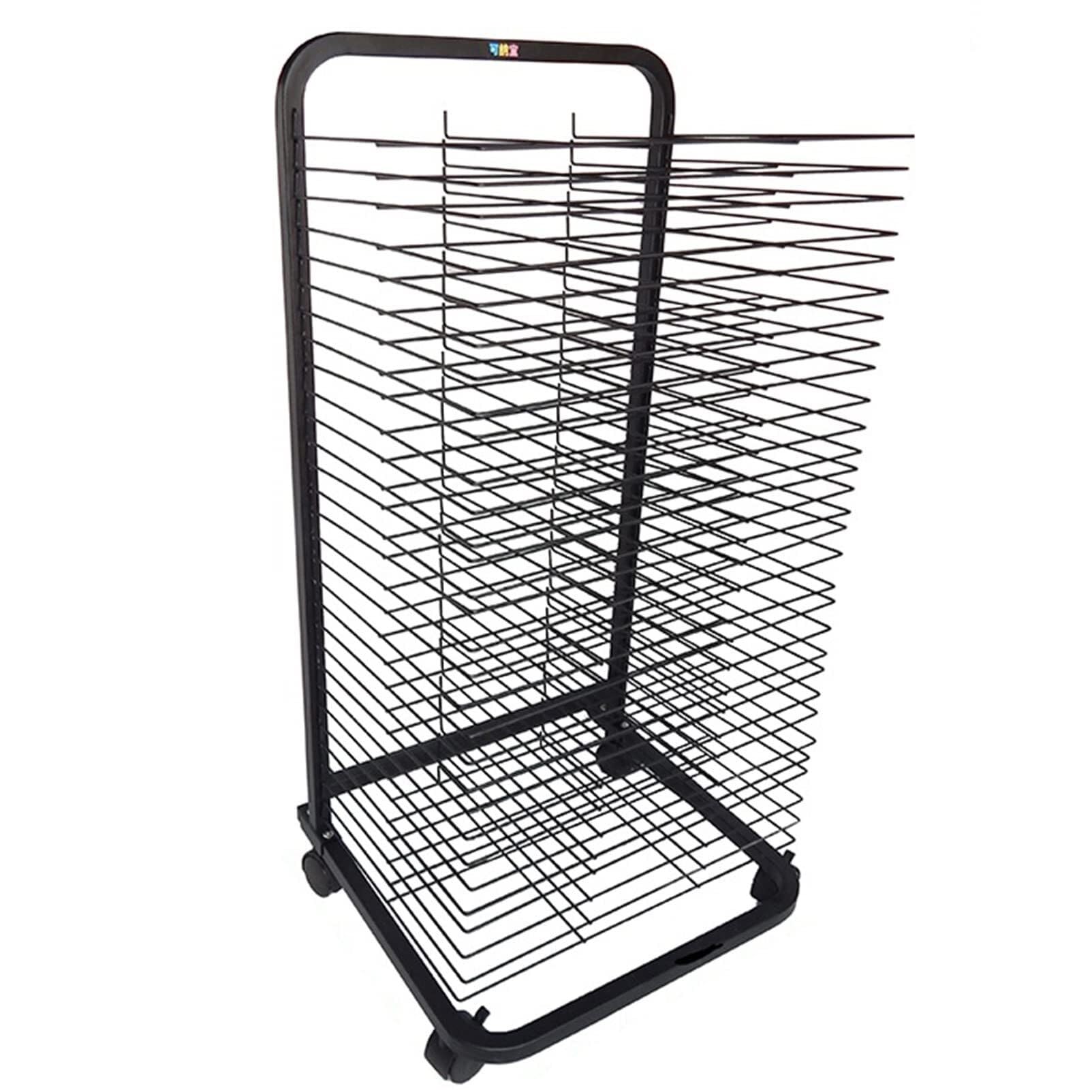 PPXCZZ Art Drying Rack with 30 Shelves, Mobile Metal Artwork Storage Rack with 360° Wheels for Classroom & Studio