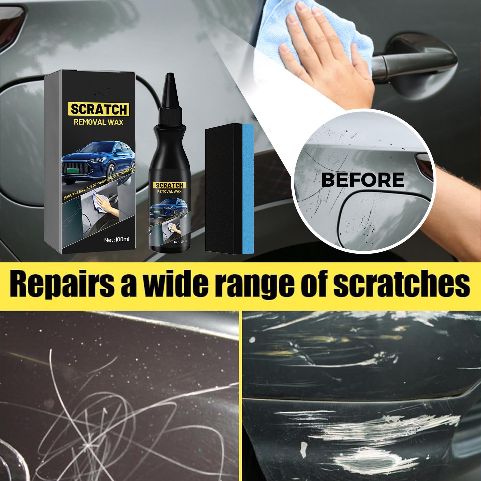 Reparador Arañazos Profundos Coche,2026 Quita Arañazos Coche,Kit Crema Reparadora de Arañazos Modelo Coches,Quita Arañazos de Coches,Car Paint Scratch Repair Remover,Scratch Remover for Vehicles