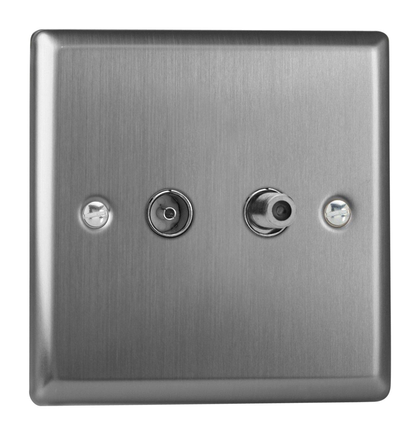 Varilight2-Gang TV Socket, Co-axial + F-Type Satellite Brushed Steel