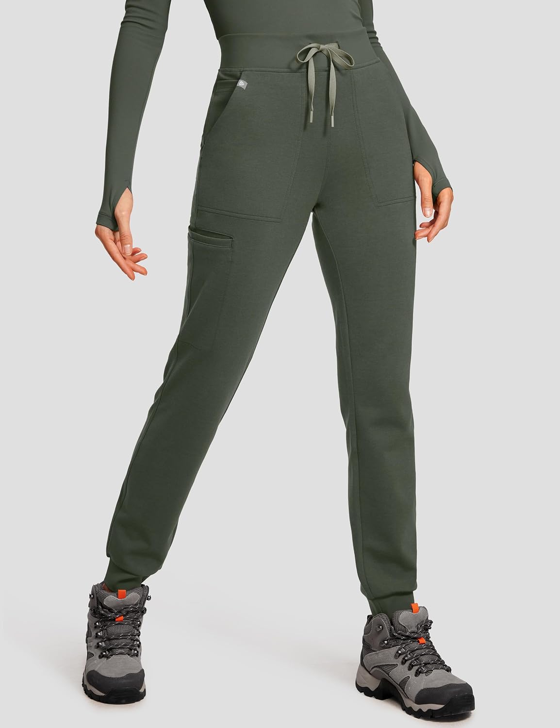 Womens High Waisted Jogger Scrub Pants Thick Stretch Knit Medical Work Bottoms with 7 Pockets Yoga Waistband
