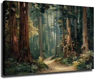 Redwood Forest Artwork Wall Art, Redwood Forest Path Wall Art, Redwood Trees Painting Framed Poster For Living Room Ready To Hang (Framed,16×24 inch)
