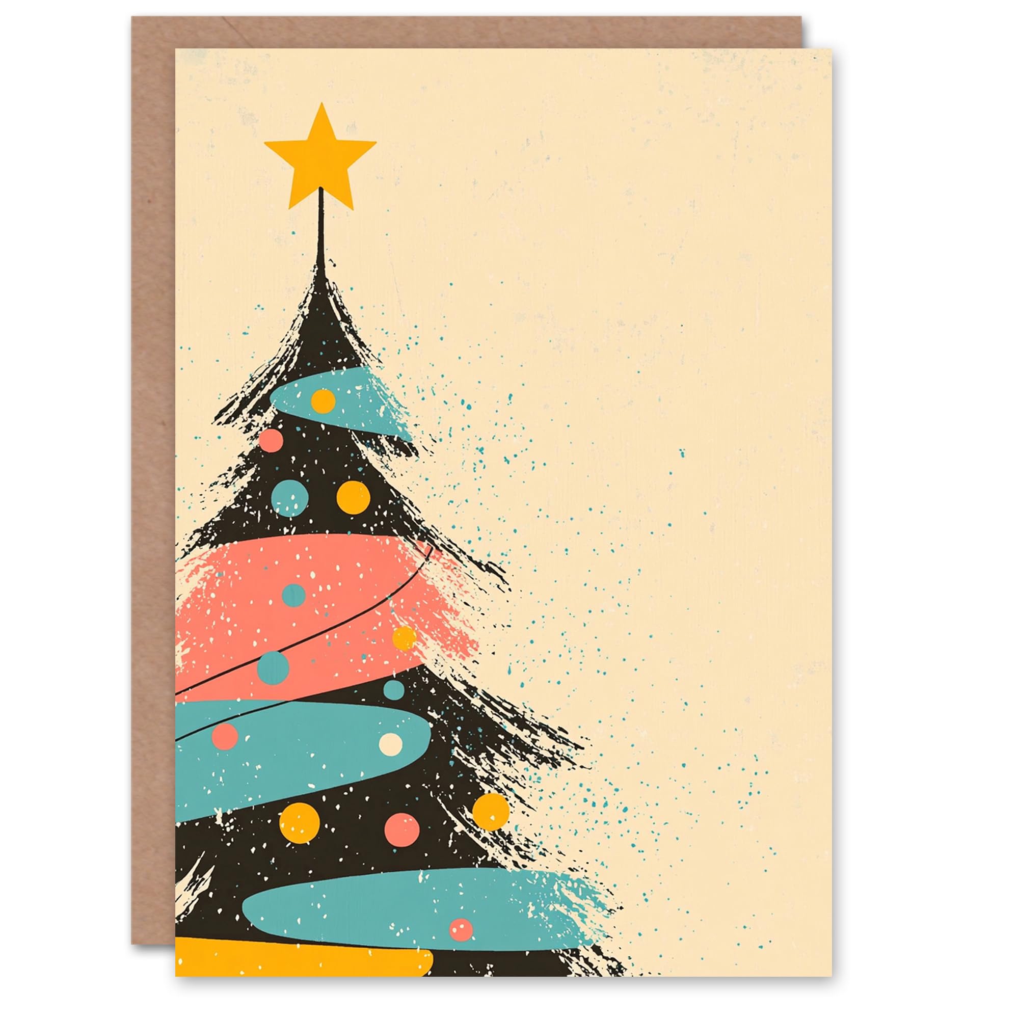 Tree Pink Blue Yellow Mid Century Modern Xmas Art Blank For All Christmas Card