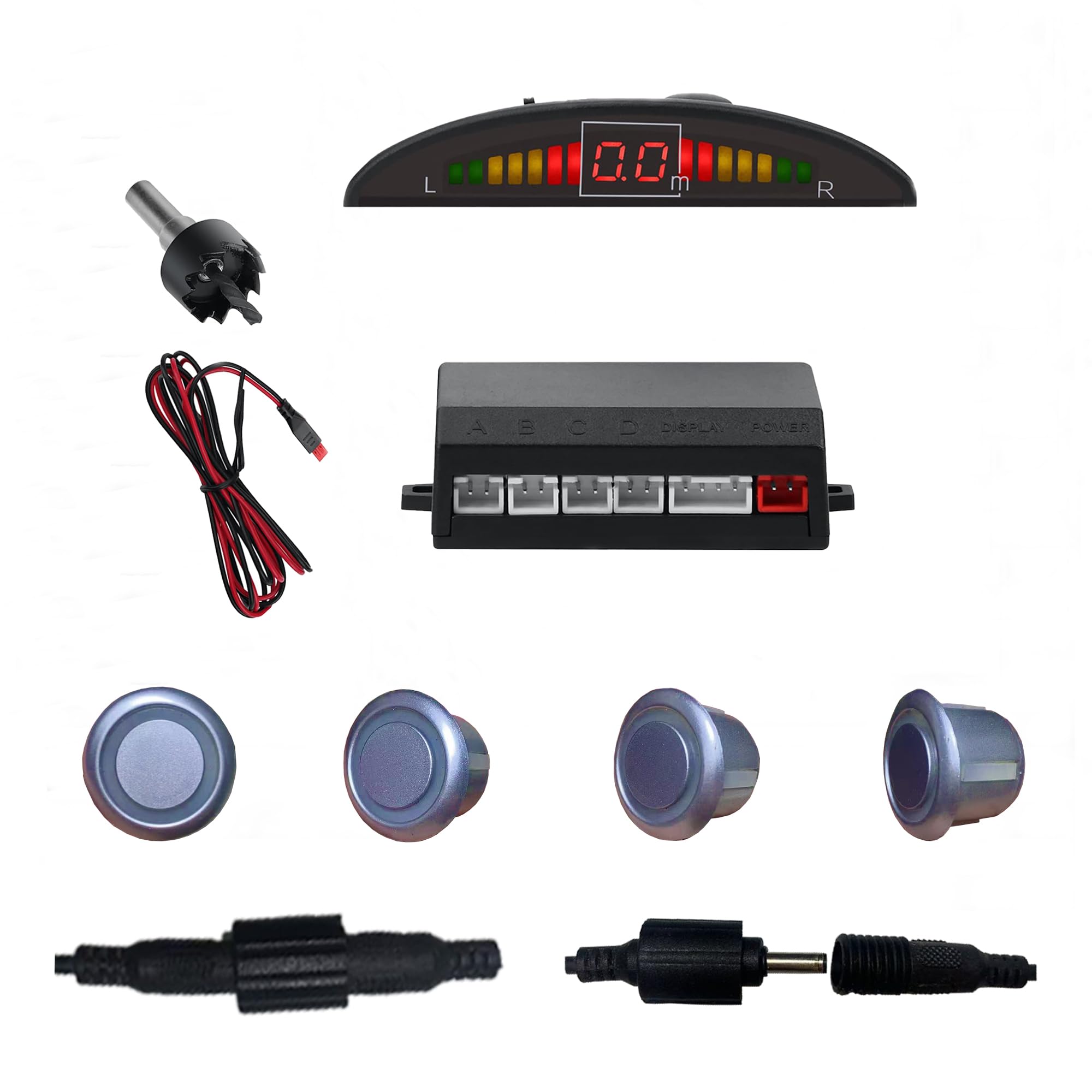 Parking Sensor Kit Backup Sensor Kit Reverse for Car 5 Color Options for Probes Adjustable Alarm Volume Professional Sensore de Reversa para Carro Safe Driving Assistant （Grey）