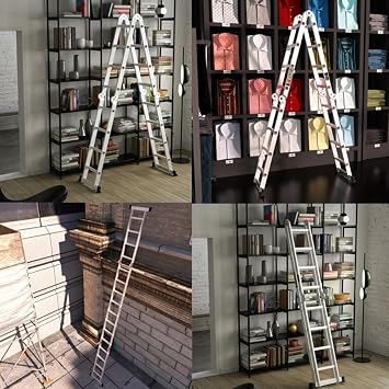 4.7M Multi-purpose Telescoping Ladder Aluminium Extendable Ladder, Foldable Retractable, 150kg/330lb Max Load Sturdy Portable Ladder for Home Office Workshop Outdoor, EN131