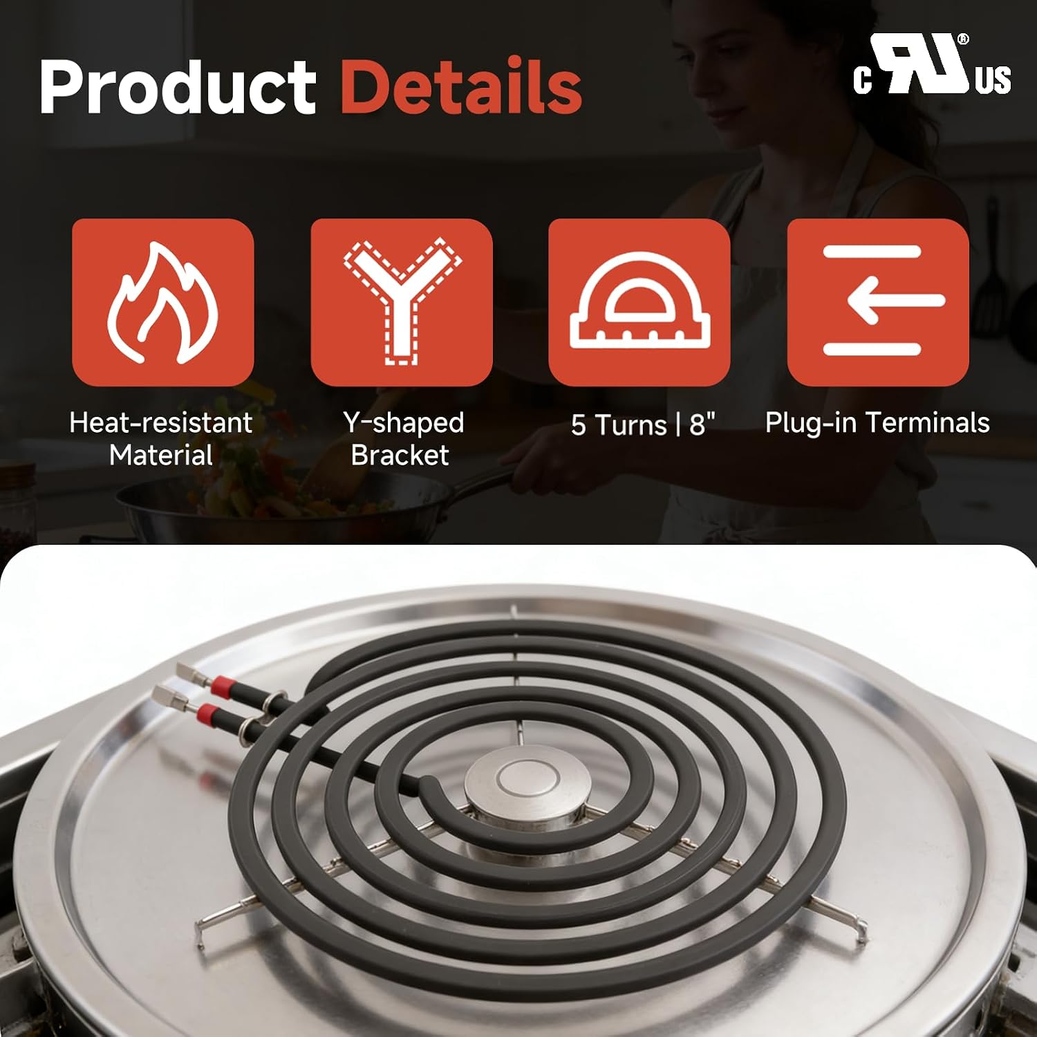 WB30T10074 8-Inch 5-Turn Surface Burner Heating Element For GE Hotpoint