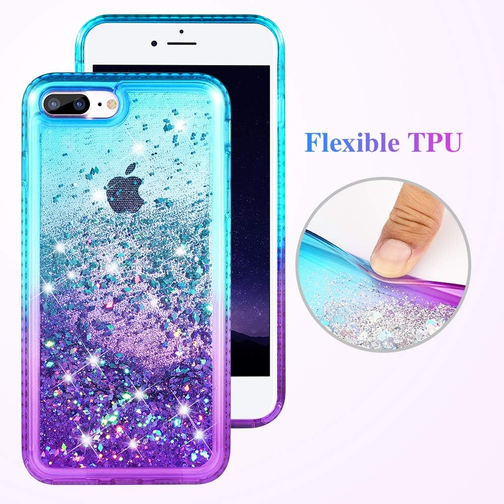 Ruky iPhone 7 Plus Case, iPhone 8 Plus Glitter Case, Colorful Quicksand Series Soft TPU Bling Diamond Flowing Liquid Floating Girls Women Case for iPhone 6 Plus 6s Plus 7 Plus 8 Plus (Teal Purple)