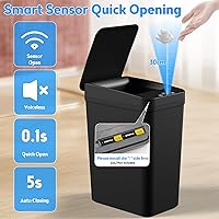 Vista 8 de Bote de Basura para Baño con Tapa, KOEYLE Paquete de 2 de 2.2 Galones Bote de Basura Automático sin Contacto, Bote de Basura Inteligente Pequeño