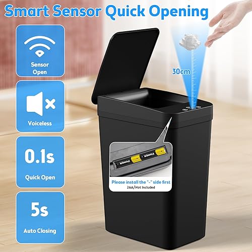Miniatura 8 de Bote de Basura para Baño con Tapa, KOEYLE Paquete de 2 de 2.2 Galones Bote de Basura Automático sin Contacto, Bote de Basura Inteligente Pequeño con
