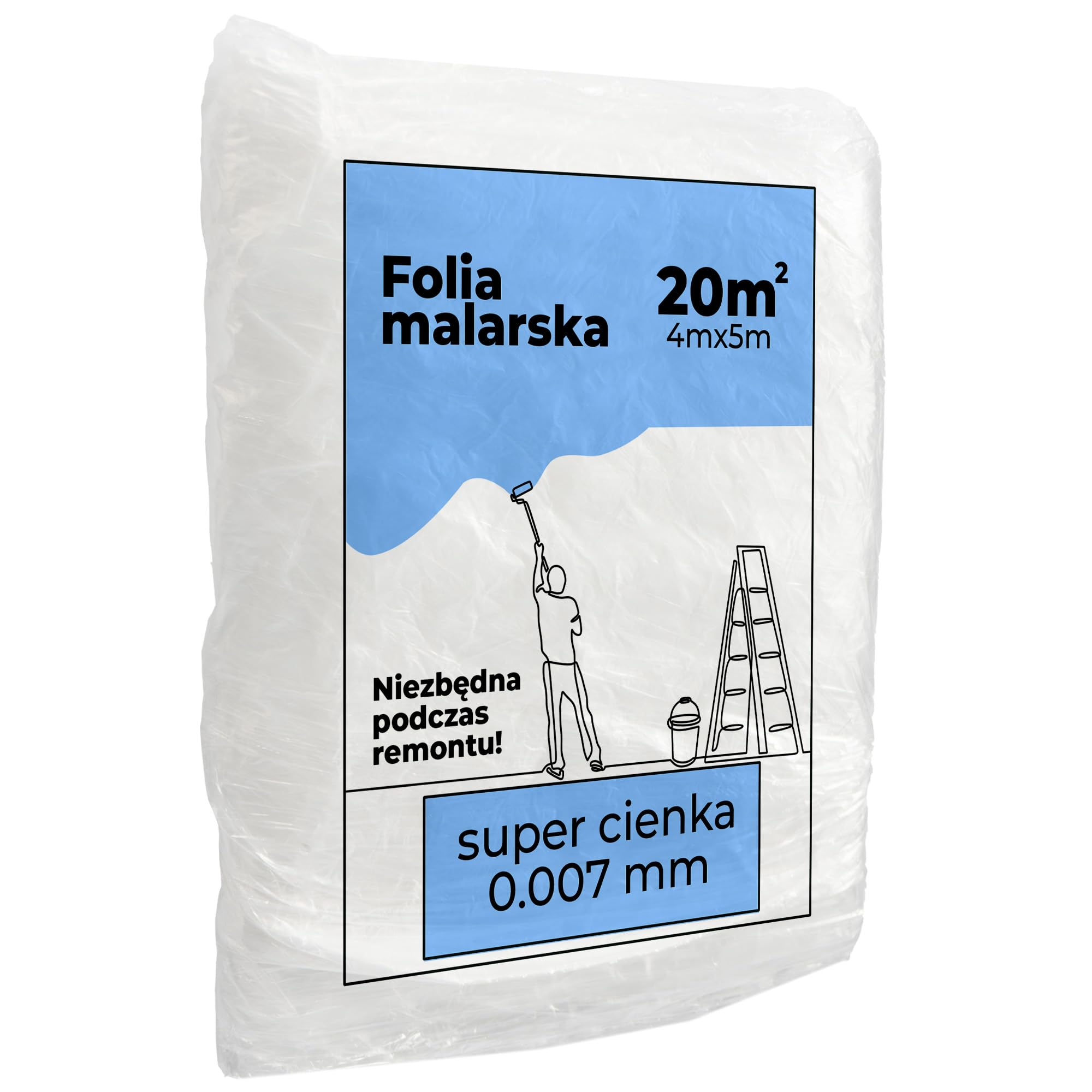 Folia Malarska SUPER Cienka 0.007mm Na Meble, Podłogi, Okna Ochronna Plandeka do Malowania 4x5m Wytrzymała Folia Osłonowa Powierzchni Podczas Malowania i Remontu Folia Ochronna Biała