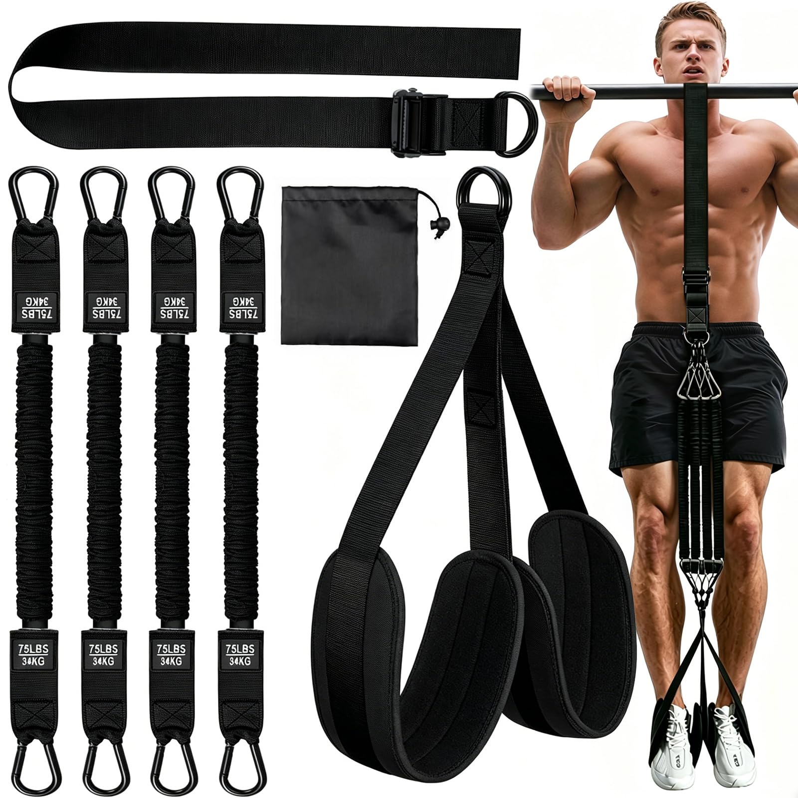 Elastici Trazioni 75-225lbs, Elastici per Trazioni Alla Sbarra con Resistenza E Altezza Regolabili, Ideale per Principianti, Allenamento di Forza