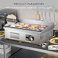 Vista 5 de Moogiantgo - Plancha eléctrica comercial de 22 pulgadas, 1600 W, antiadherente para encimera, acero inoxidable, caja de aceite extraíble