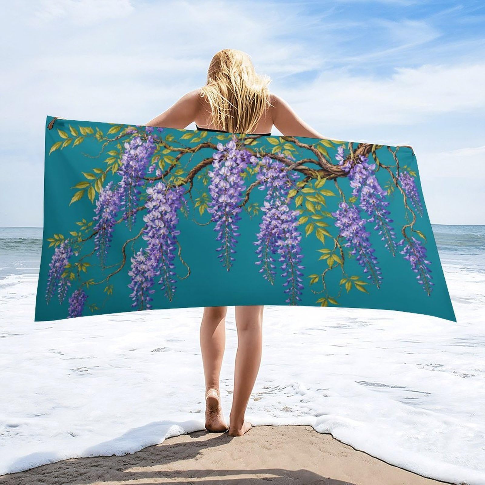 Anceky Wisteria Flower Branches Beach Towel 32"×63",Soft Microfiber Bath Towel Shawl, Quick Dry Absorbent Pool Spa Gym Shower Towel