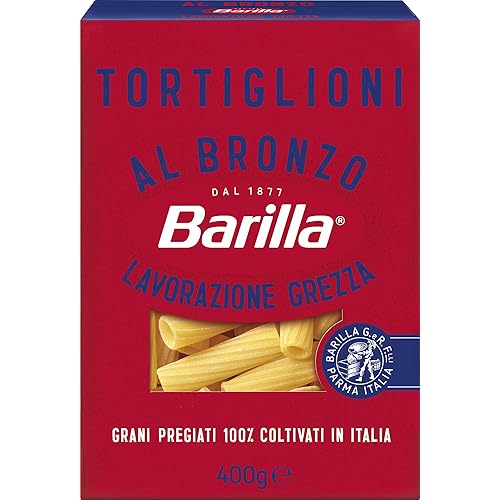 Immagine del prodotto Barilla Pasta Al Bronzo Tortiglioni 100% Grano Italiano, Pasta Trafilata Al Bronzo con Lavorazione Grezza, Ruvidità Intensa, Formato Spesso e Corposo, Alta Tenuta di Sugo e Cottura, 400 g