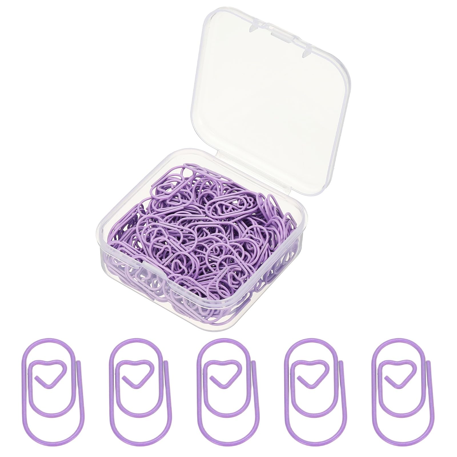 PATIKIL 120pcs Paper Clip, 20mm Mini Heart Paper Clip Cute Metal Clips Rust-Proof Strong Durable Bulk for Office, Purple