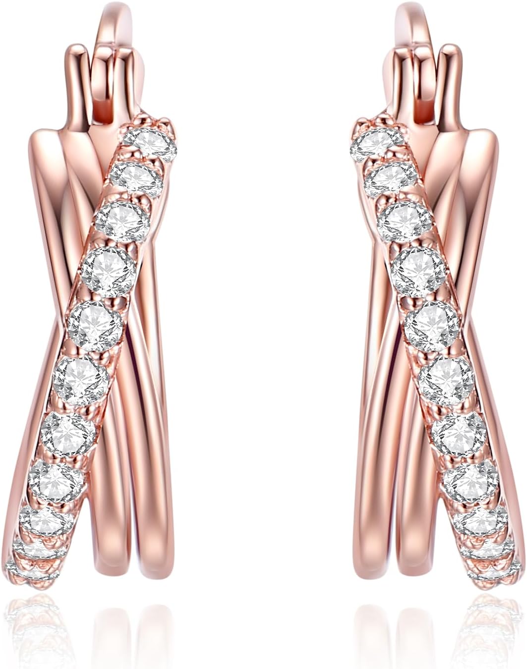 Lab Grown Diamond Hoop Earrings for Women, 18K Rose Gold Plated 925 Sterling Silver Dainty Hoops, Fine Jewelry, 0.4 Carat Total Lab Grown Diamonds Weight (D-F Color, VVS-VS Clarity)