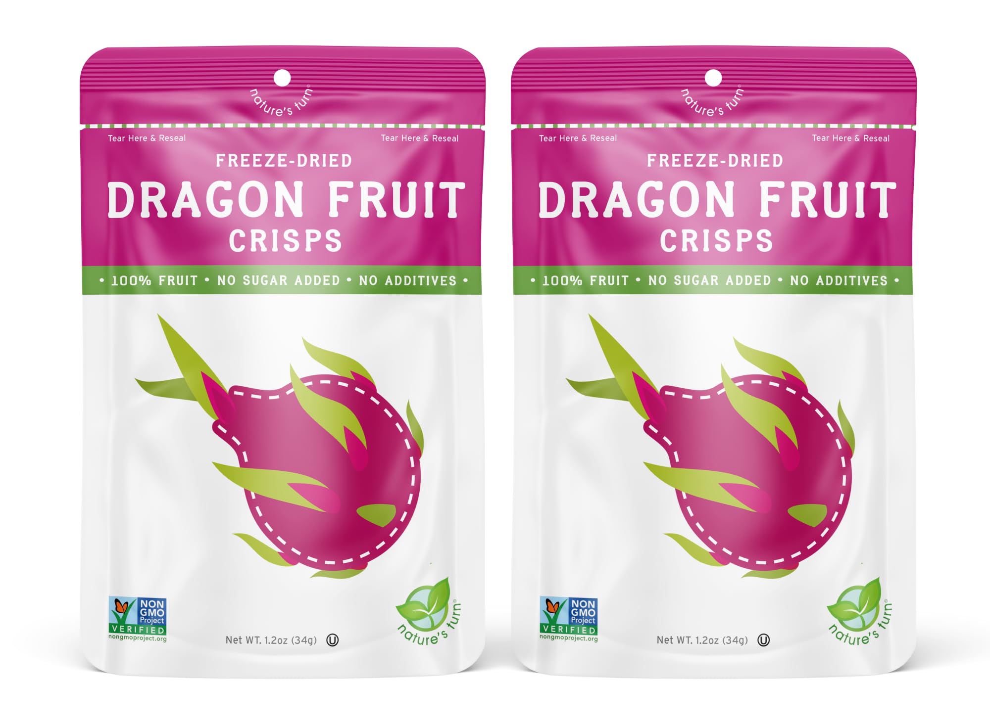 Nature’s Turn Freeze-Dried Fruit Snacks, Dragon Fruit Crisps, Pack of 2 (1.2 oz Each)