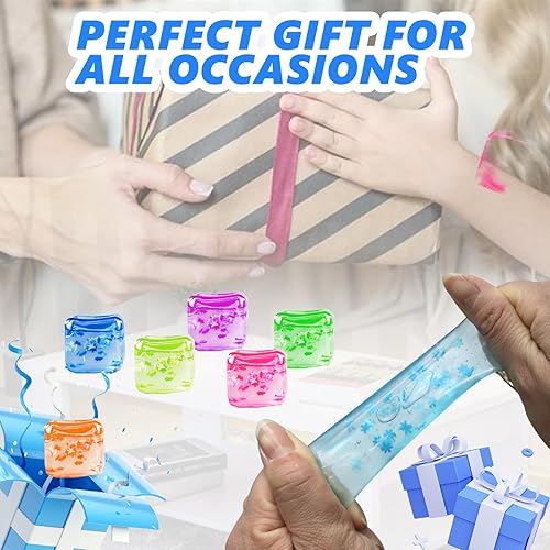 Miniatura 7 de Paquete de 6 cubos de estrés con copos de nieve en el interior para adultos, sensorial, siempre vuelve a su forma cuadrada, cubo elástico para