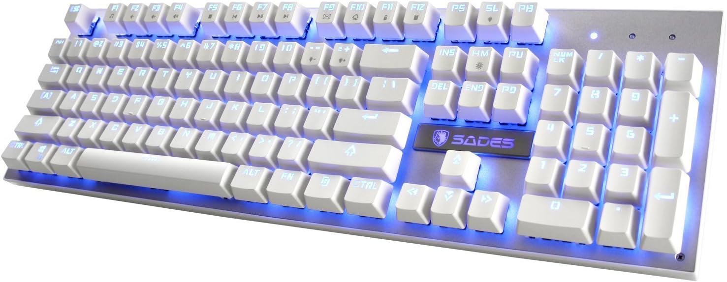 Yanni SADES K10 Fashion Multicolors LED Backlit Wired USB Mechanical Gaming Keyboard with Blue Switches (White)