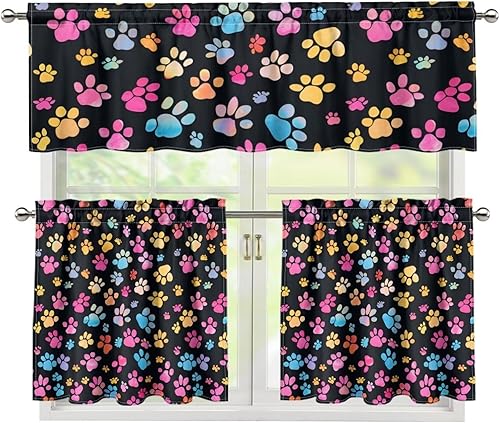 Miniatura 45 de Cortinas de Cocina con Colibríes y Flores, Cortinas de Ventana con Cenefa y Niveles Juego de 3, Cortinas Cortas con Bolsillo para Barra, Cortinas