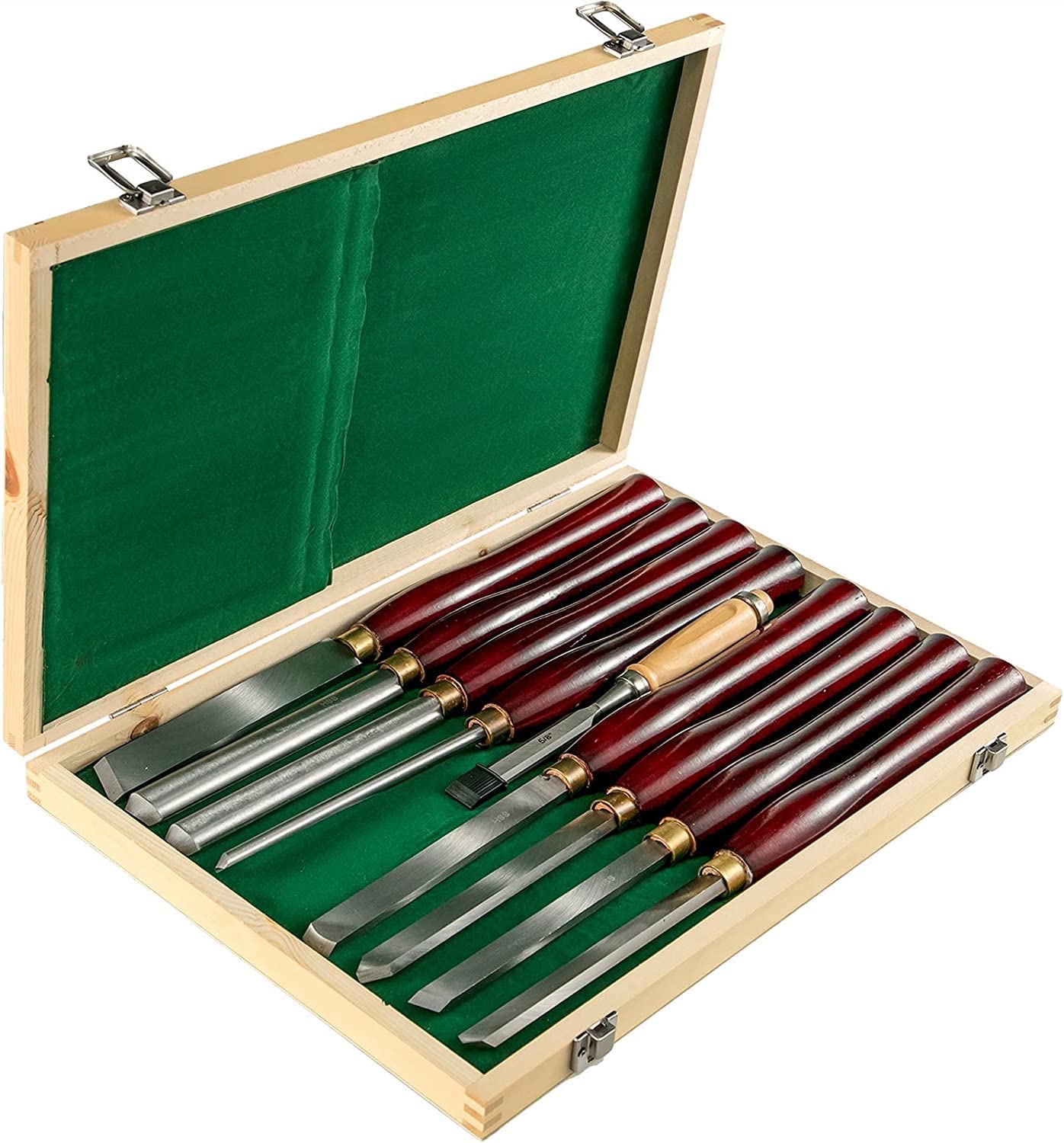 Herramientas de torneado 9 piezas. Juego de cinceles para tornear madera, herramienta rotativa, mangos de madera dura, cuchillas de acero de alta velocidad, virola de latón, cuchillo para ta