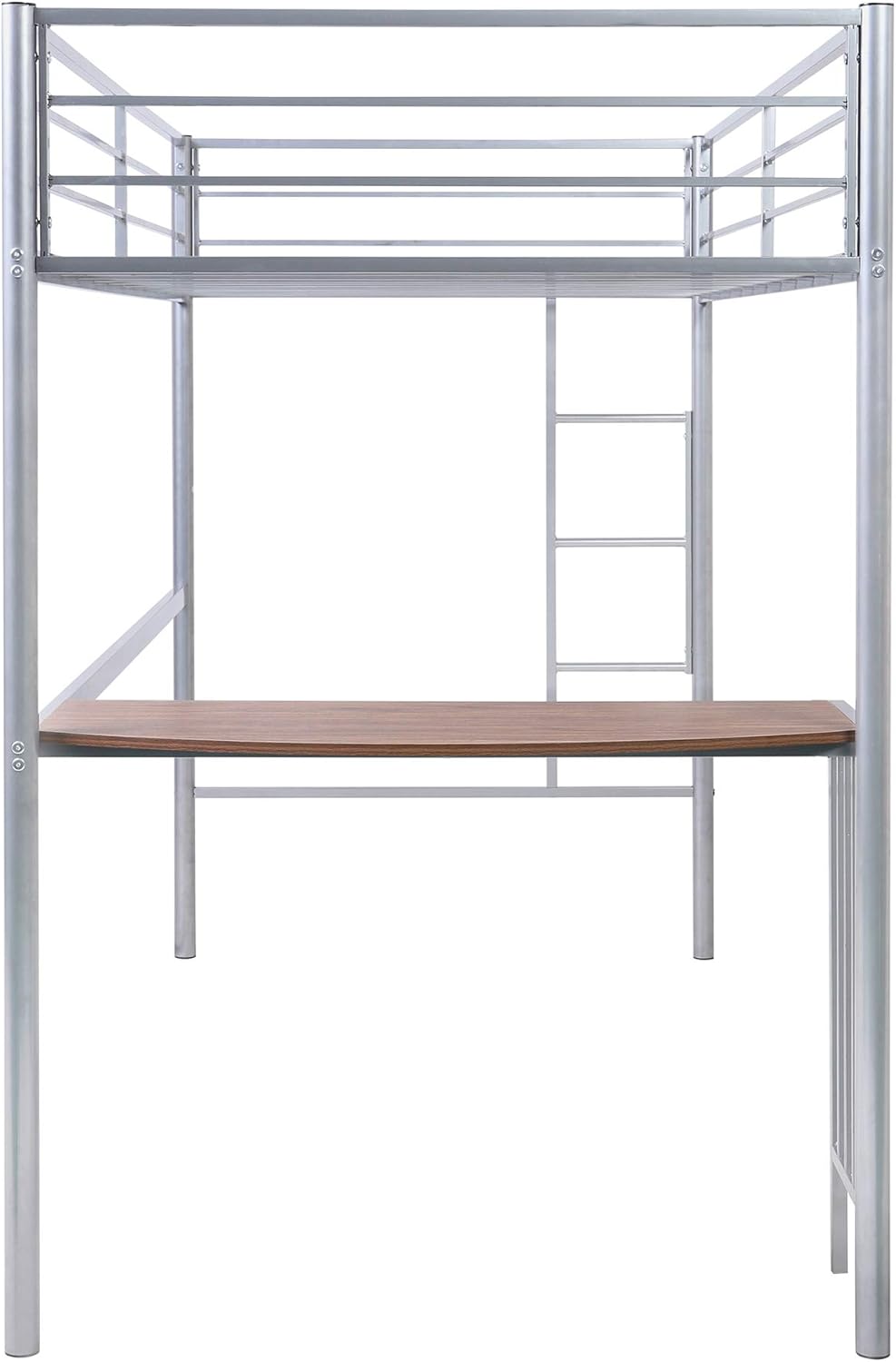Twin Metal Loft Bed with Desk Build-in Ladders and Full-Length Guardrails, Space-Saving Design No Box Spring Needed for Bedroom (Silver)