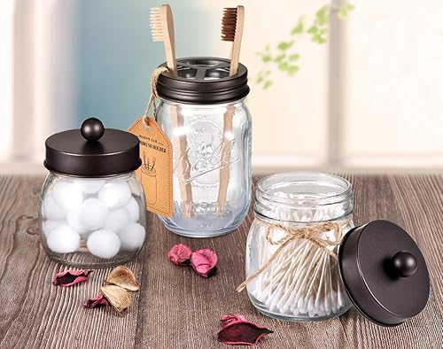 Miniatura 7 de Tarro Mason - Soporte para cepillos de dientes  Bronce  con vidrio genuino de 16 onzas para tarro Mason de boca regular, acero inoxidable 304 de