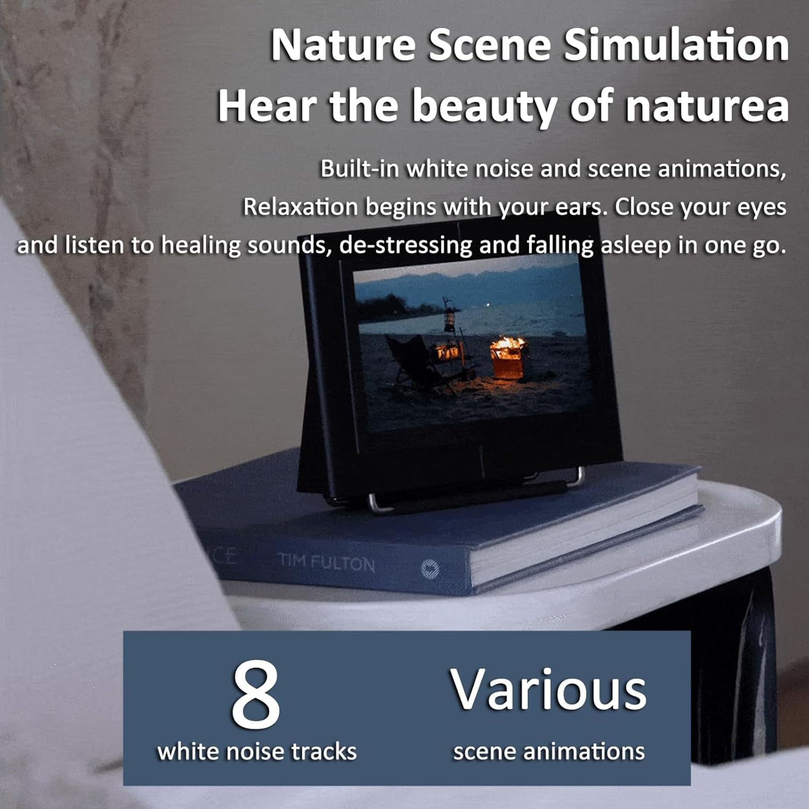 Altoparlante Bluetooth con display con testo fluttuante, audio HIFI, 14 sfondi dinamici, 8 effetti fluttuanti, Bluetooth 5.3, ideale per camera da letto o scrivania