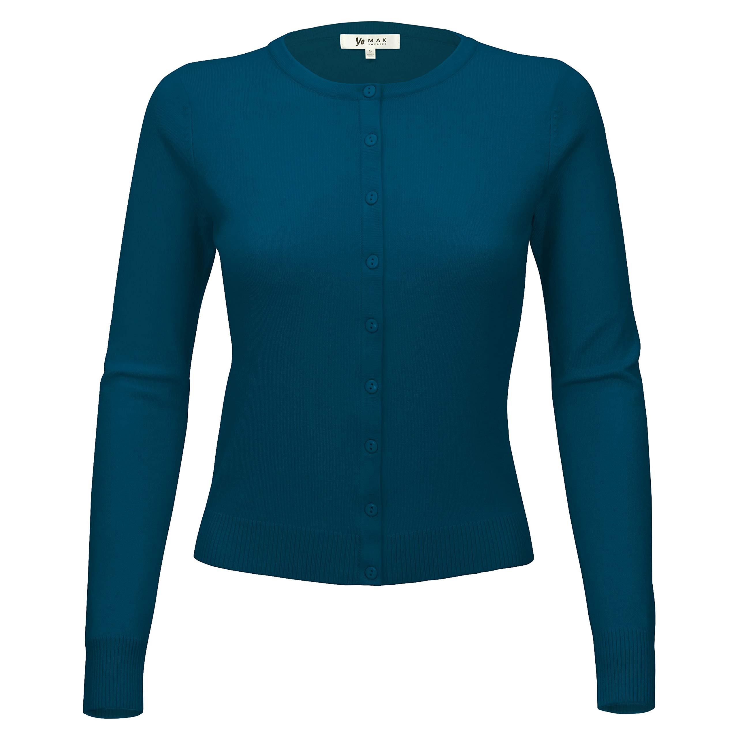 YEMAK Women Long Sleeve Crewneck Button Down Casual Cardigan Sweater MK0179