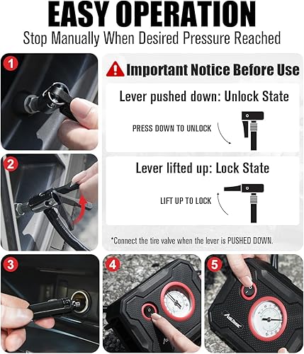 Miniatura 7 de AVID POWER 12V Tire Inflator Portable Air Compressor, Portable Car Air Pump w/Display Gauge and LED Light, Air Pump for Car Tires, Bike, Motorcycle,