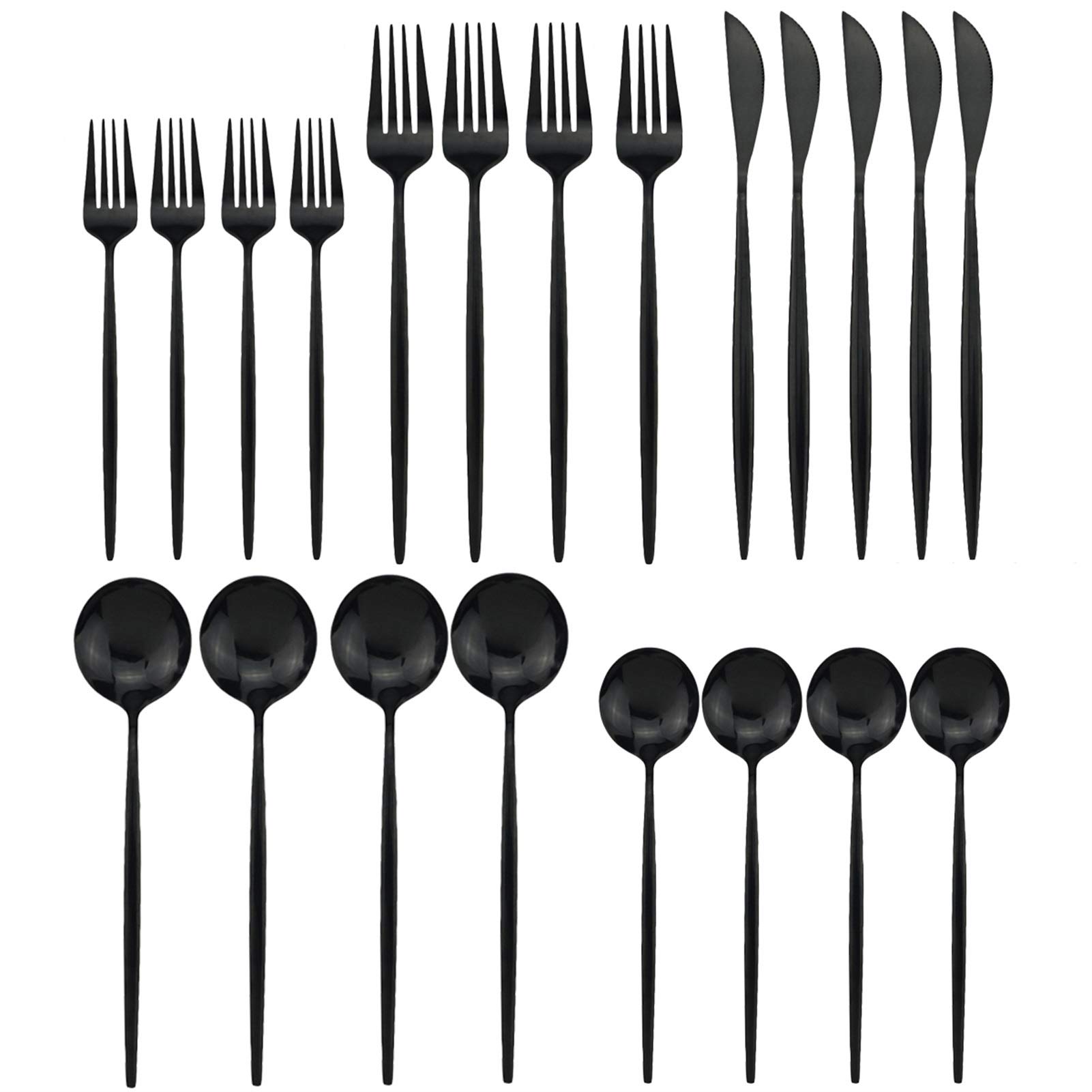 Western 20pcs Dinary Shiny Dinkware 18/10 En acier inoxydable Couverts de couverts en acier inoxydable Ensemble de cadeaux mignons Vaisselle (Color : Blue Gold 20pcs)