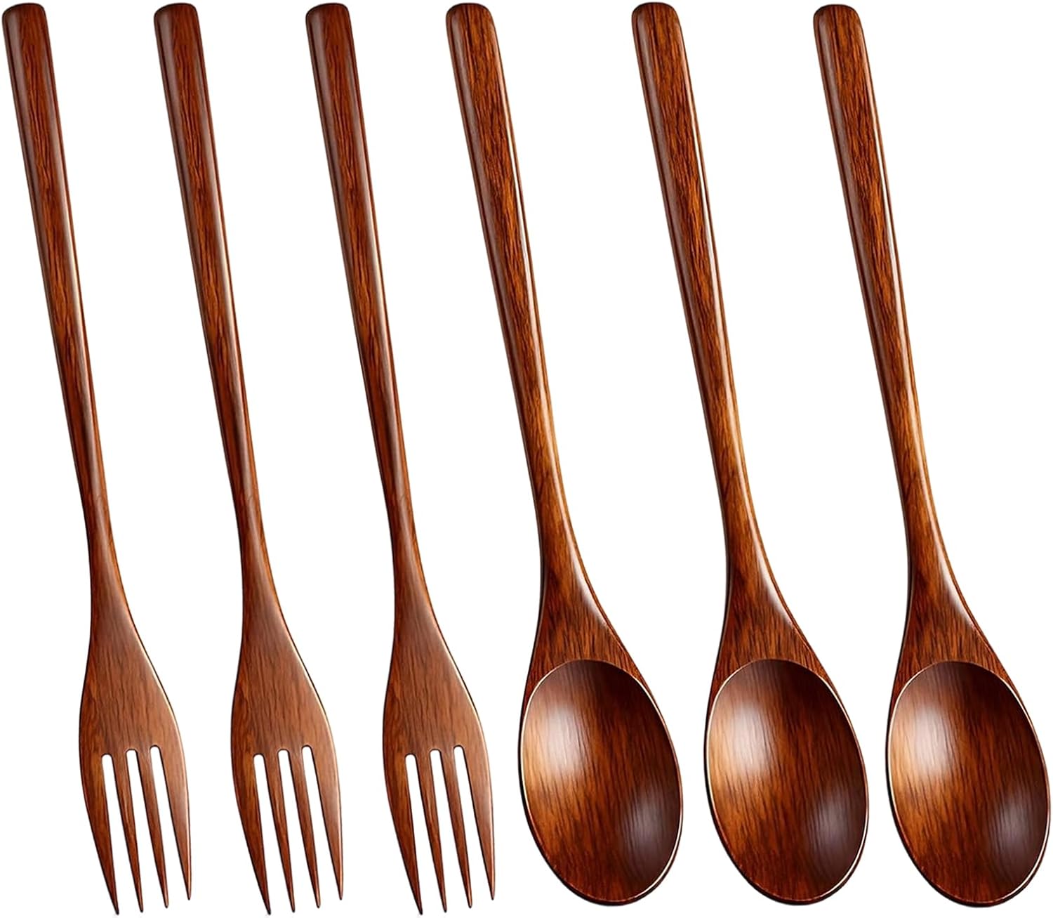 6 Piece Wooden Spoons for Eating Wooden Eating Spoons and Forks Set