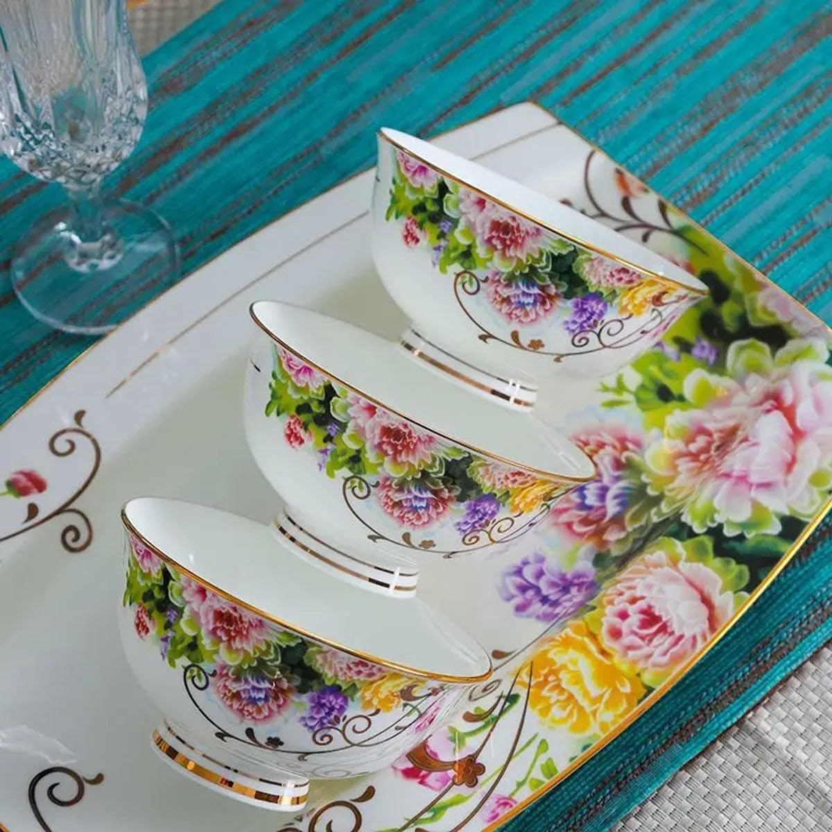 H3TF5J Zestaw stołowy europejskiego w stylu duszpasterskim, 60 sztuk kostki stołowej w Chinach, wytrzymałą porcelanę, wielofunkcyjna zastawa stołowa gospodarstwa domowego, prezent na parkiecie domowym
