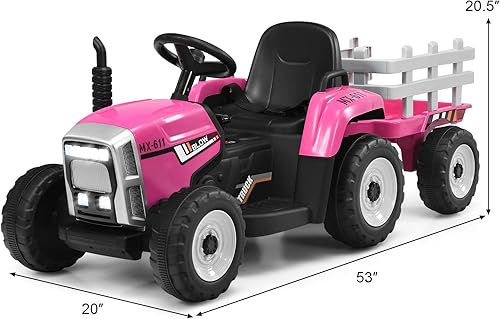Miniatura 7 de OLAKIDS Tractor de paseo de 12 V para niños, ruedas 2 en 1 con remolque desmontable, vehículo eléctrico con control remoto parental, cambio de 3